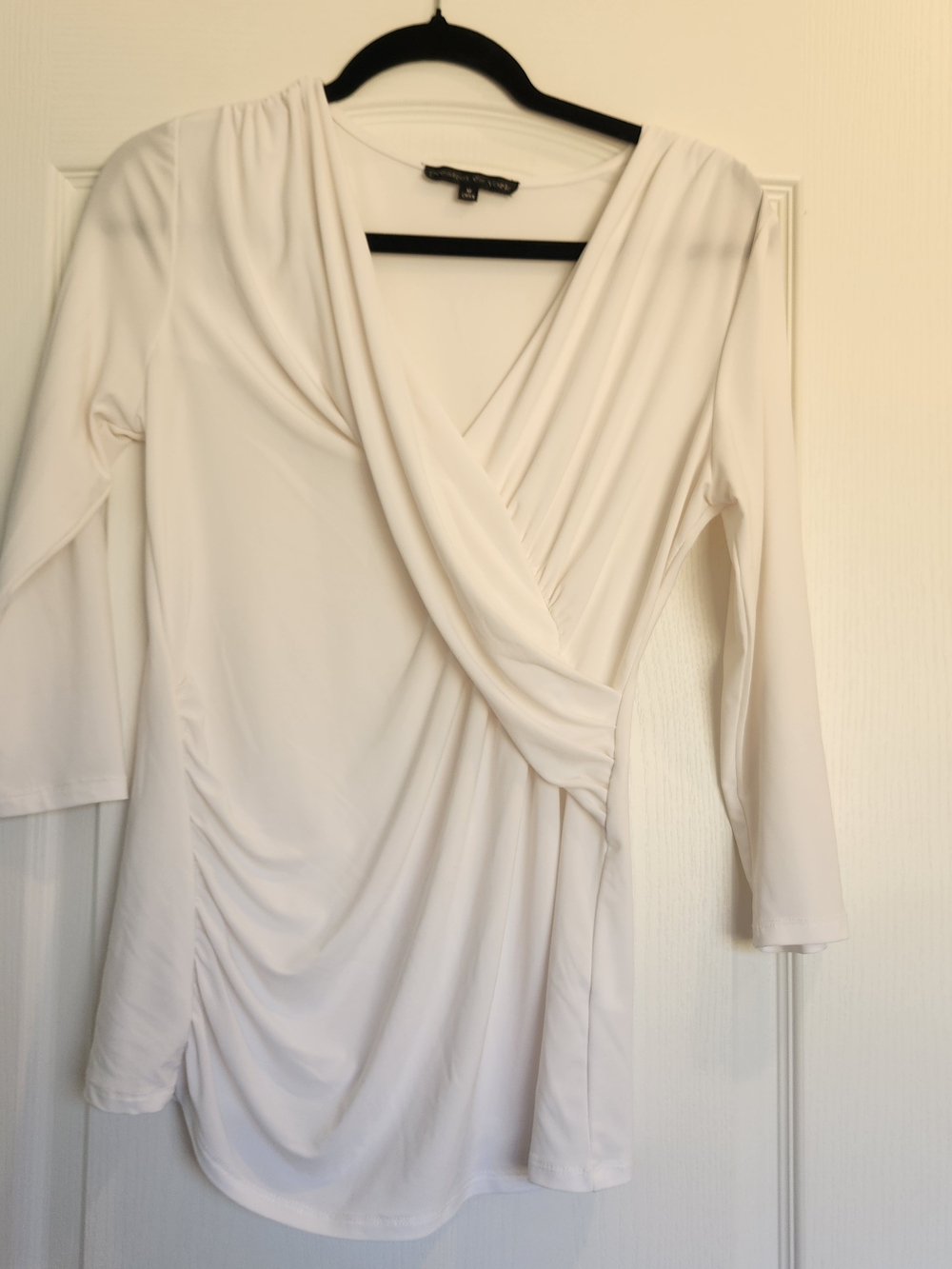 Preston & York White Faux Wrap Long Sleeve Top M Euc